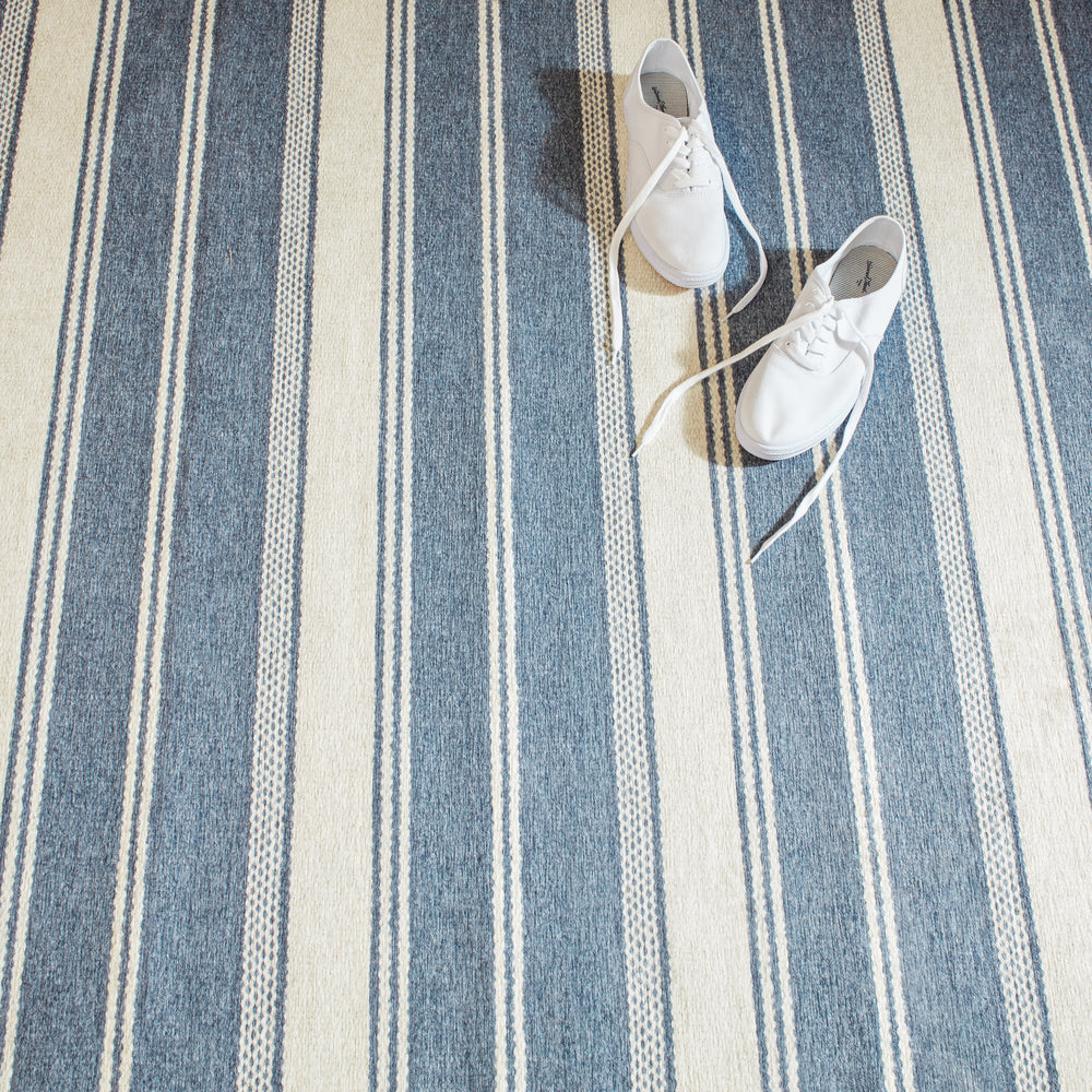 Bowman Stripe Machine Washable Rug | Blue