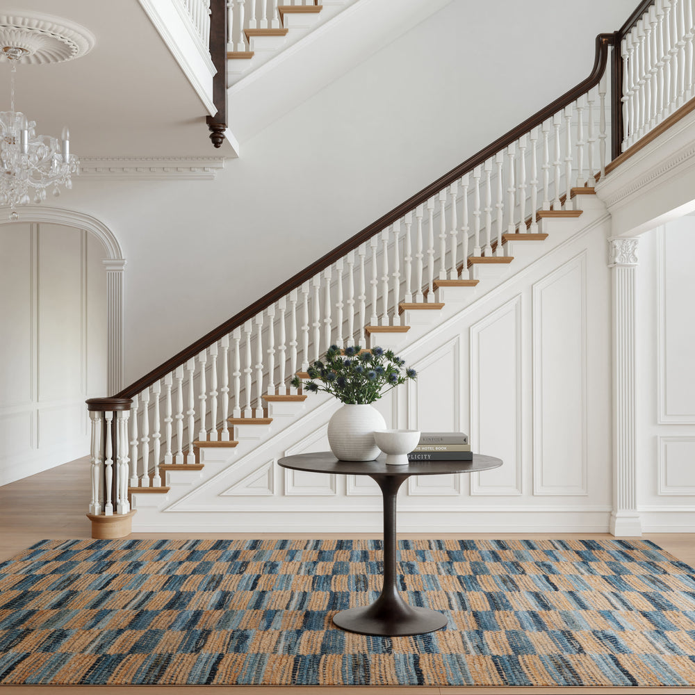 Ravel Stripe Machine Washable Rug | Blue