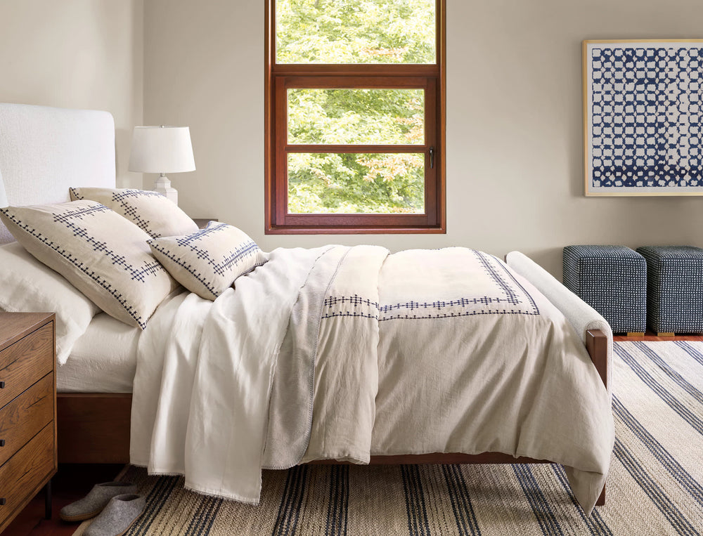 Cross-Stitch Linen Duvet Cover | Navy