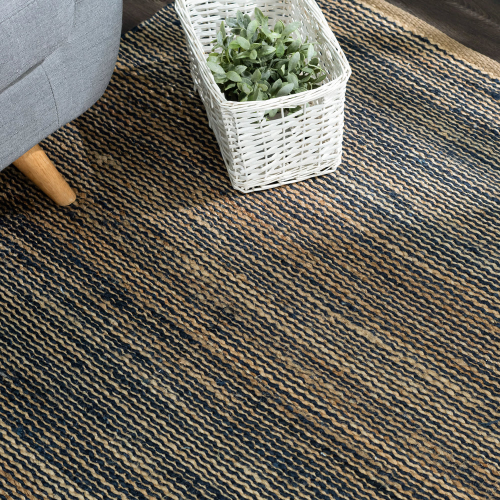 Striped Handwoven Jute Rug | Blue/Natural
