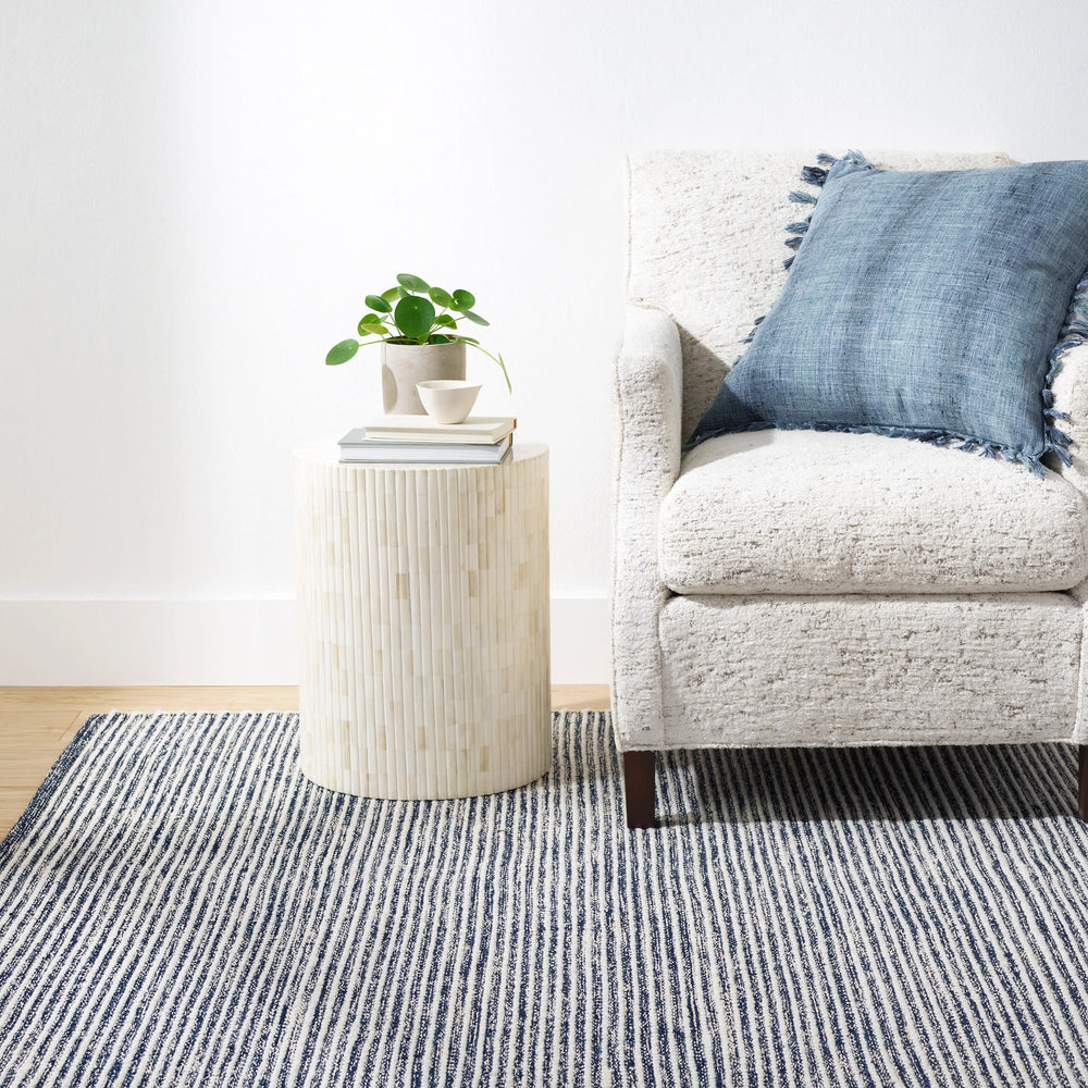 Mixed Stripe Handwoven Rug | Blue/Ivory
