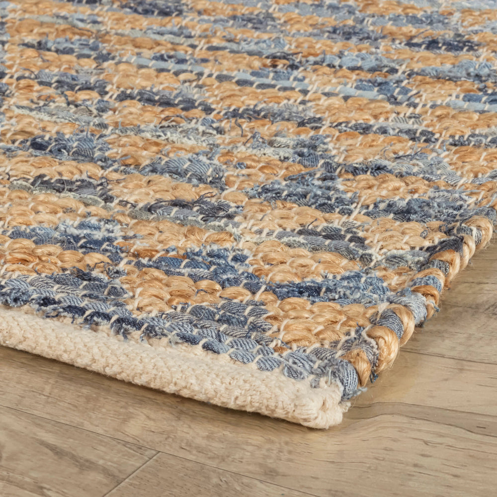 Geometric Rag Handwoven Jute Rug | Denim