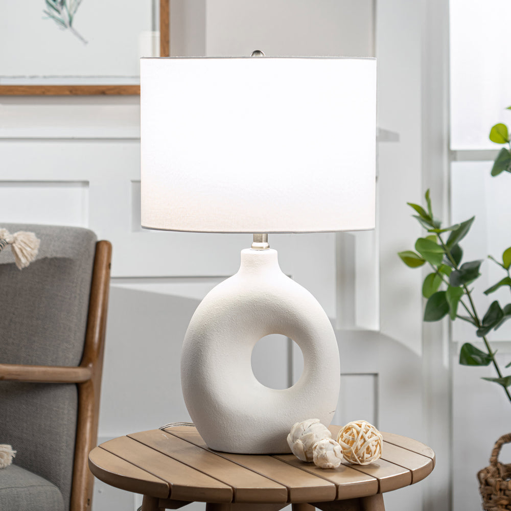 23-inch Ceramic Cutout Chamber Table Lamp | White