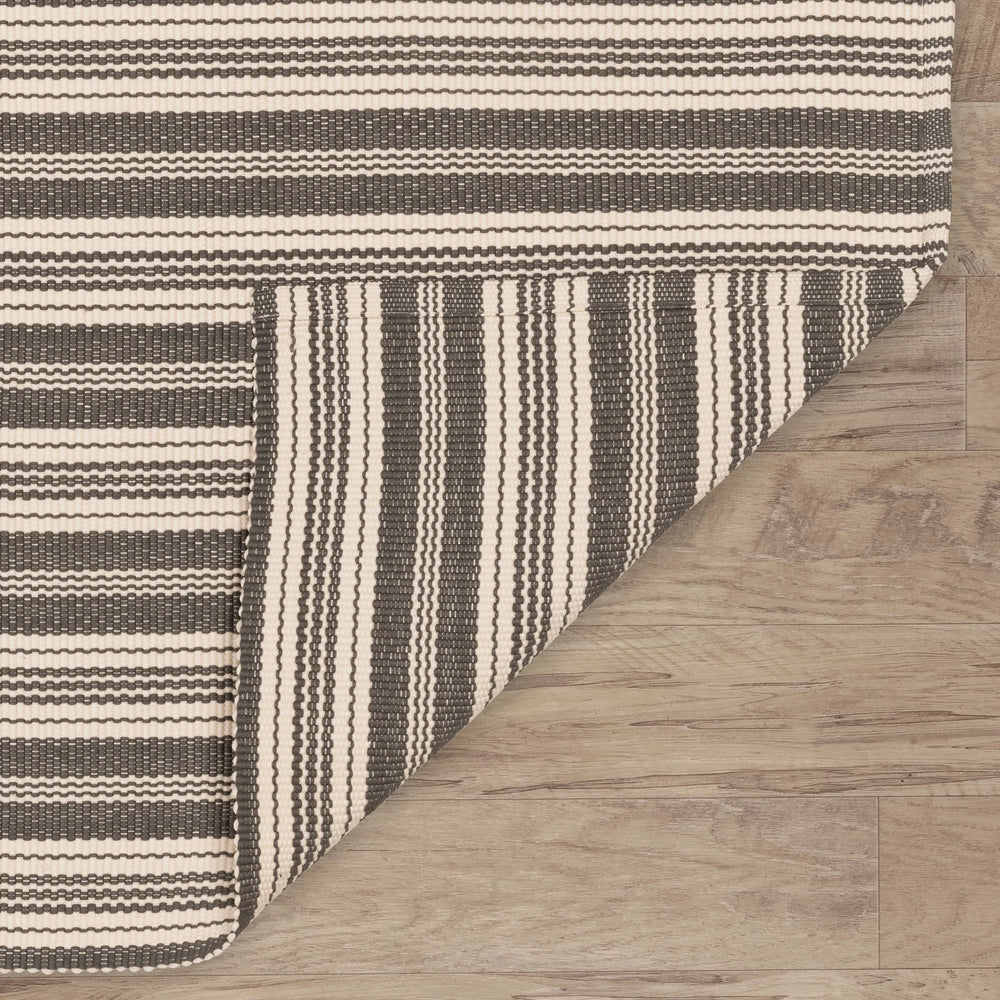 Ticking Stripe Handwoven Indoor/Outdoor Rug | Grey/Ivory