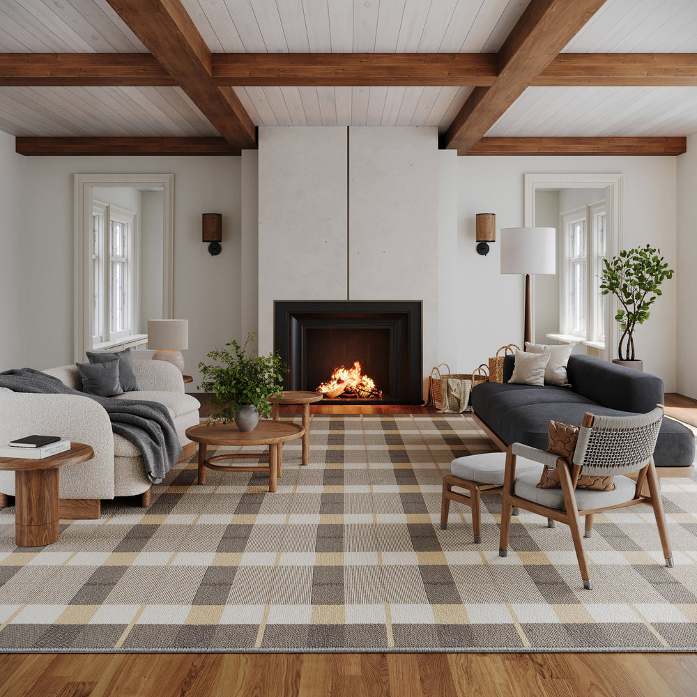 Sundara Modern Plaid Indoor/Outdoor Rug | Grey Multi