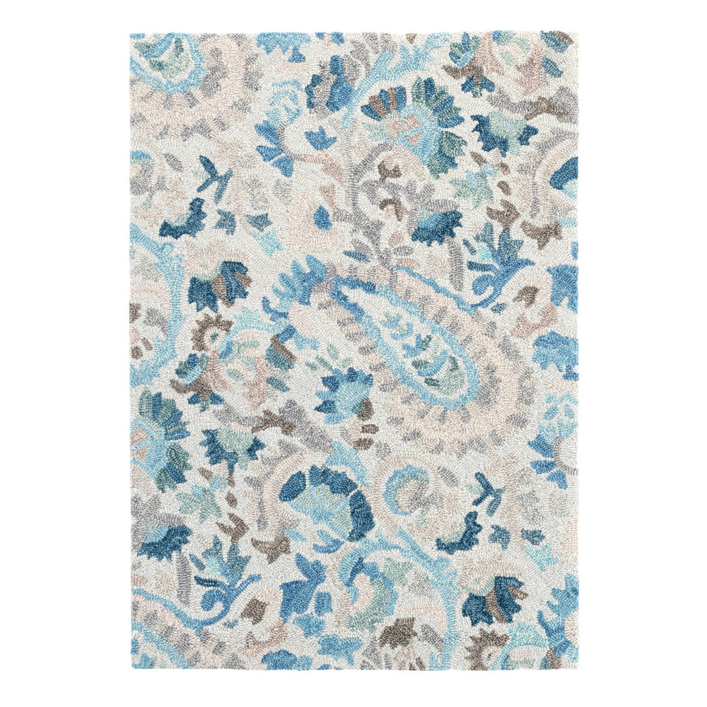 Ines Hand Micro Hooked Wool Rug | Blue