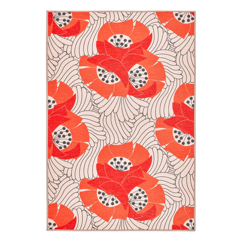 Japanese Poppy Machine Washable Rug | Multi