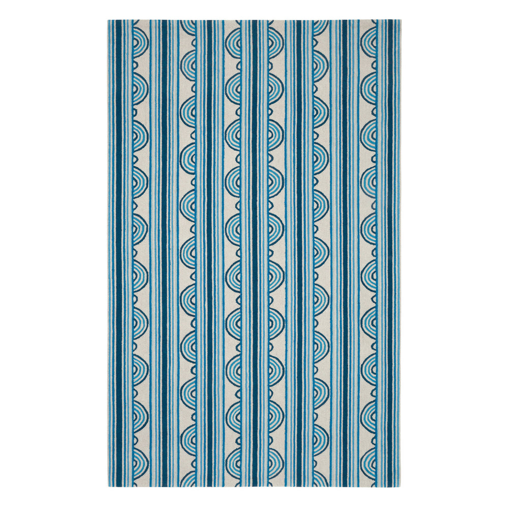 Button Hand Micro Hooked Wool Rug | Blue
