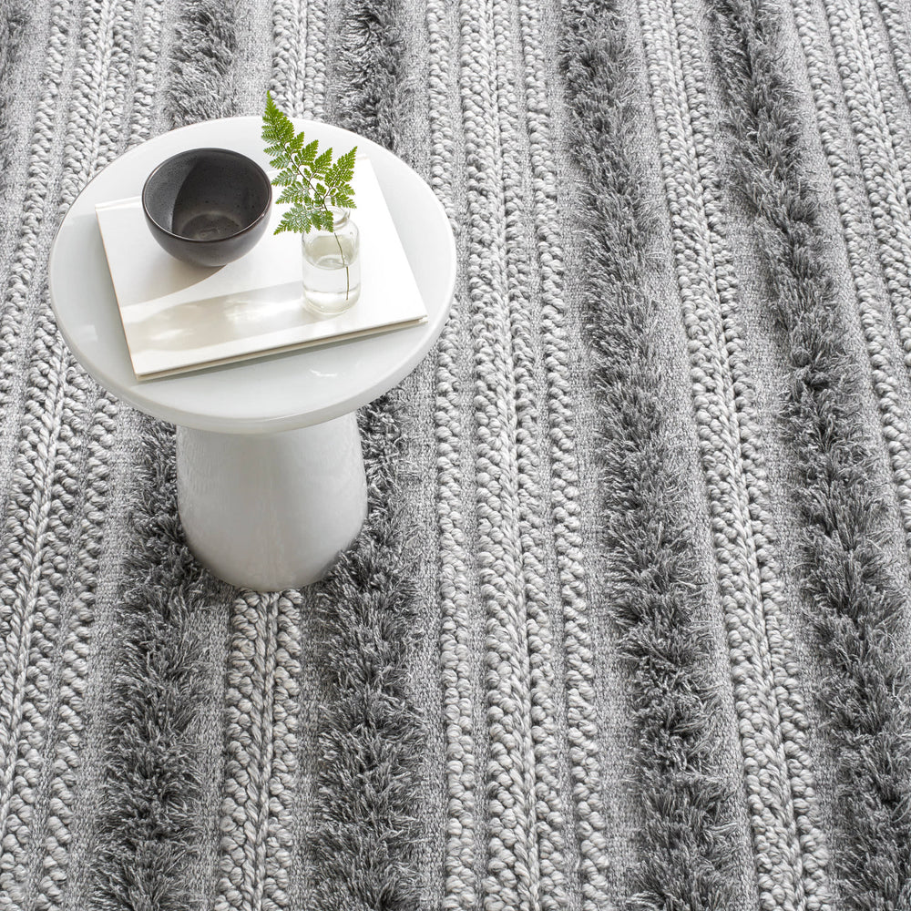 Zhara Stripe Handwoven Performance Rug | Grey