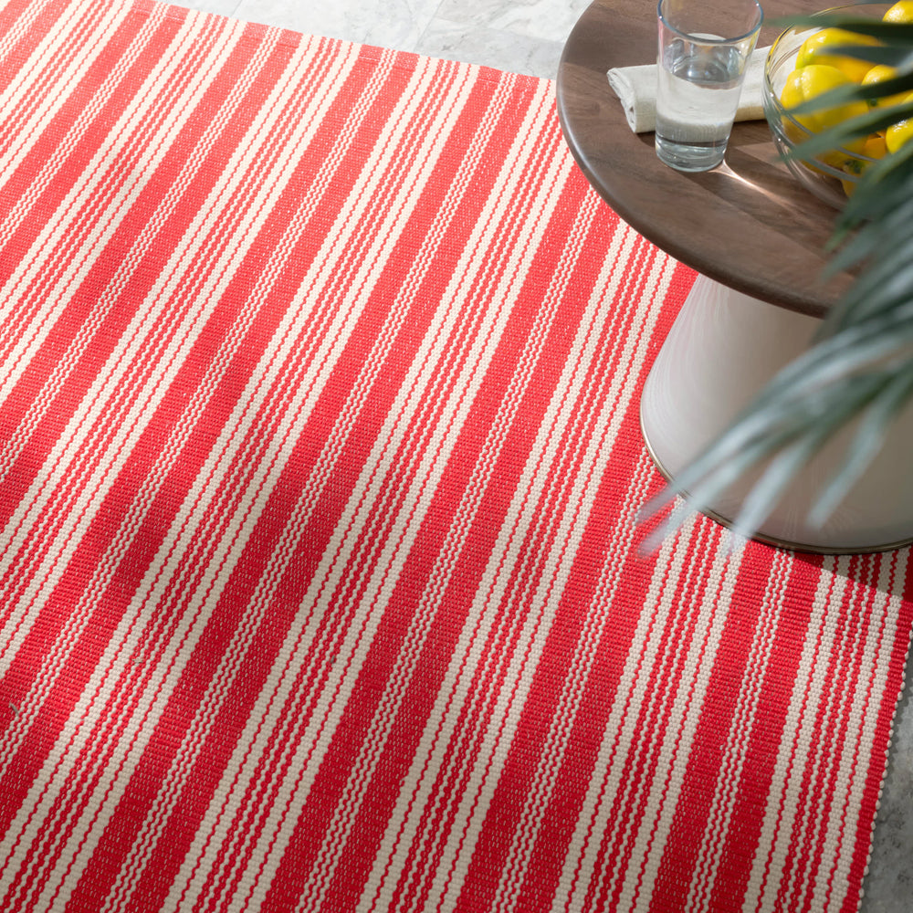 Ticking Stripe Handwoven Indoor/Outdoor Rug | Red/Ivory