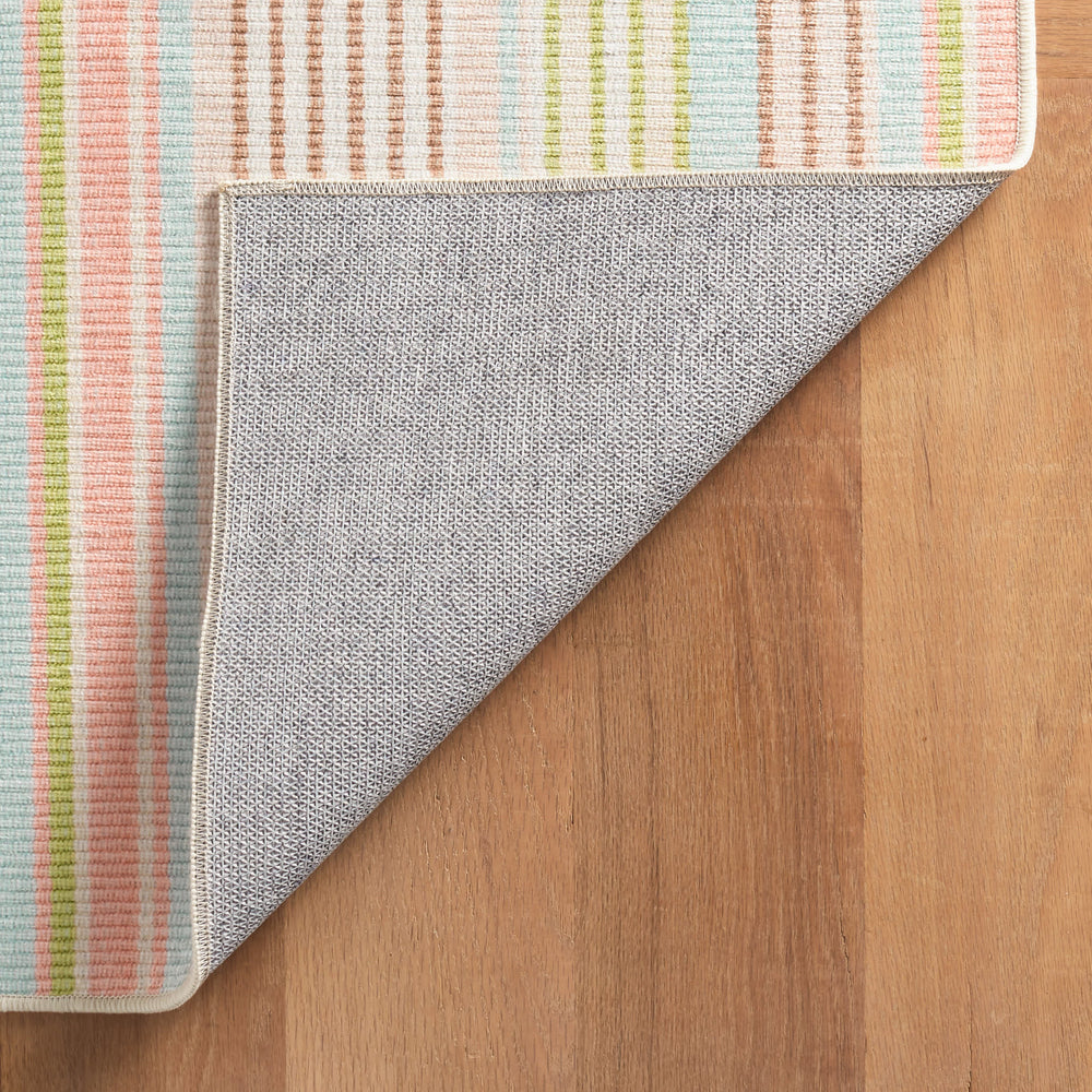 Ana Ticking Machine Washable Rug | Aqua