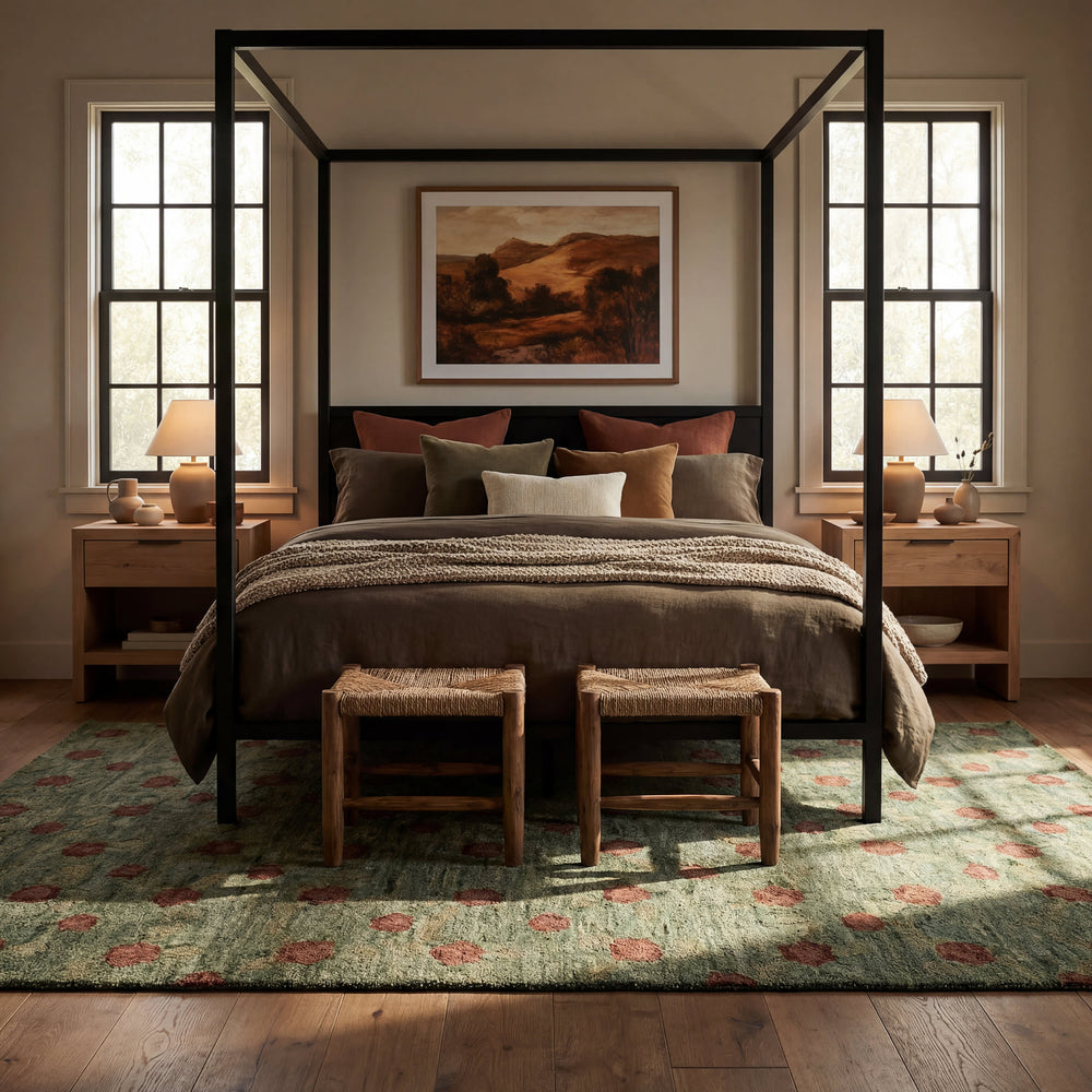 Genevive Modern Floral Wool Rug | Green