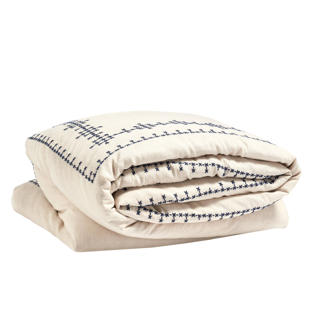 Cross-Stitch Linen Duvet Cover | Navy