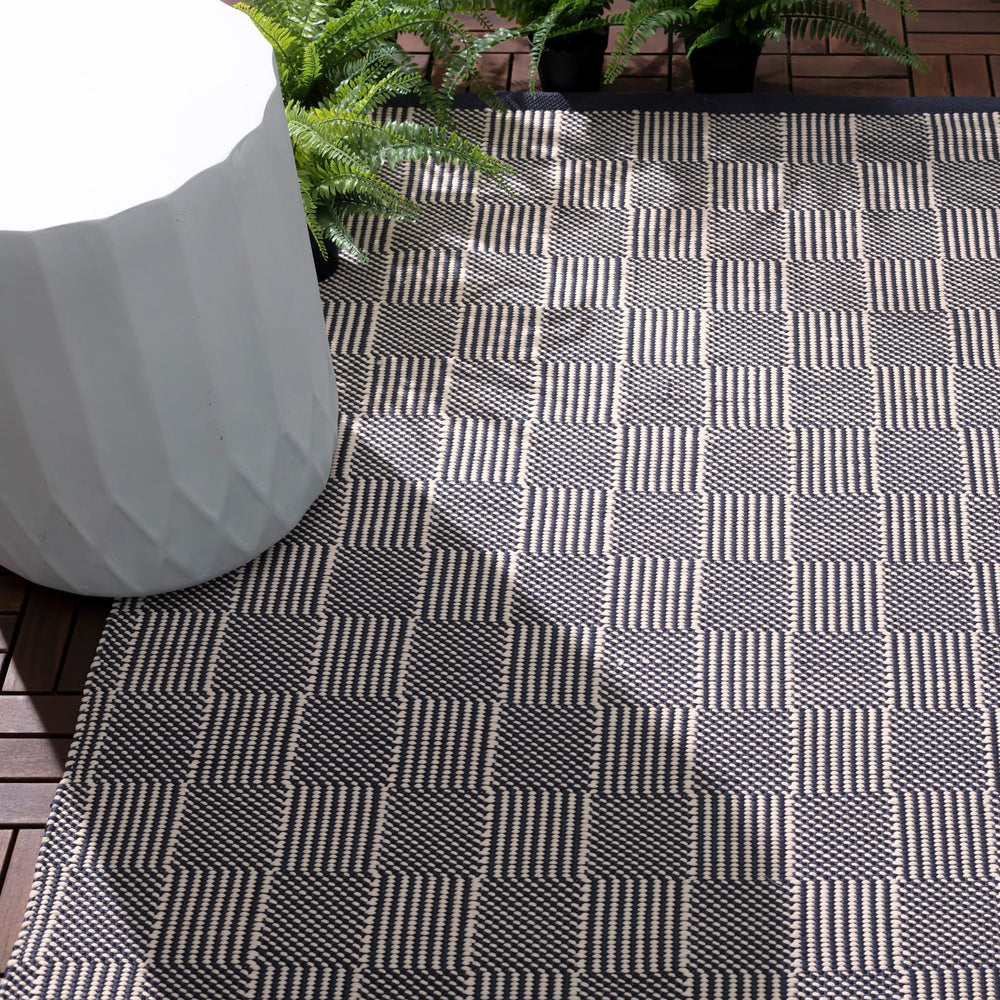Squares Handwoven Indoor/Outdoor Rug | Navy