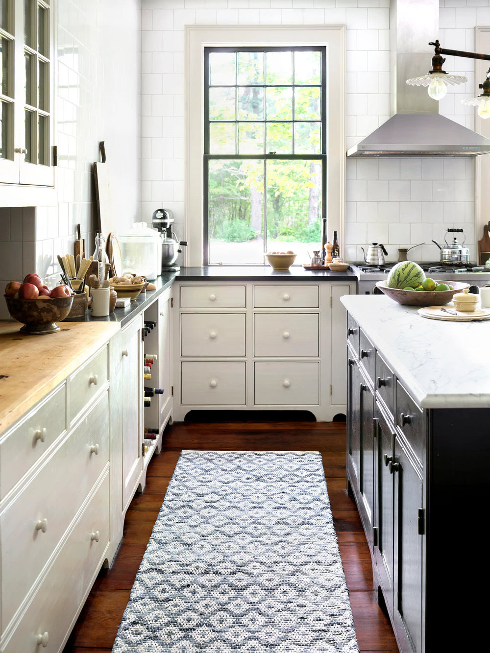 Denim Rag Diamond Handwoven Cotton Rug | Ivory