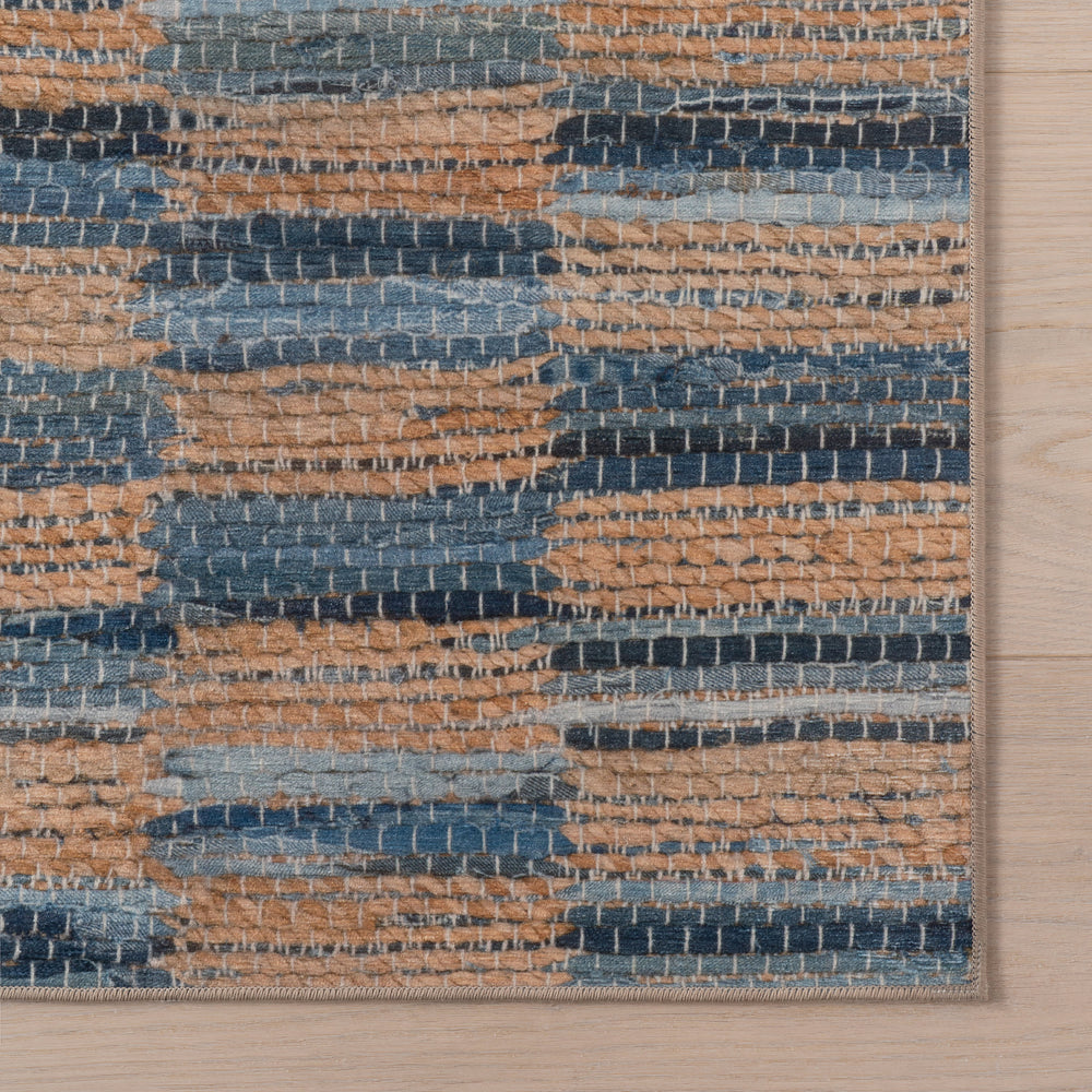 Ravel Stripe Machine Washable Rug | Blue