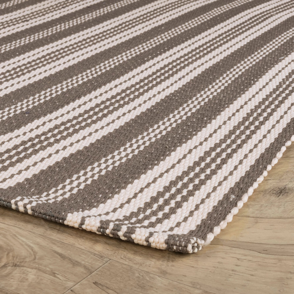 Ticking Stripe Handwoven Indoor/Outdoor Rug | Grey/Ivory