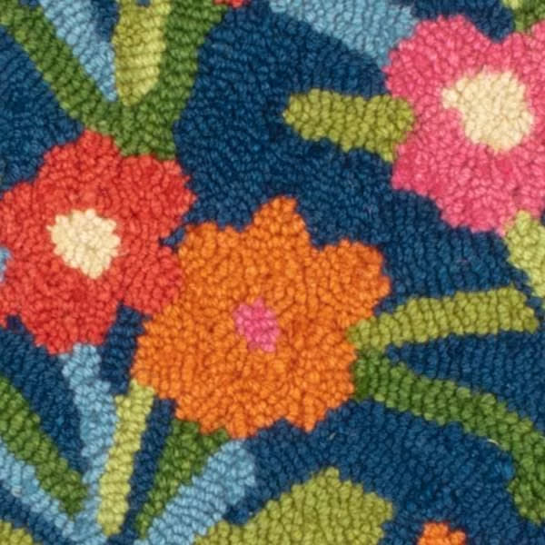Playful Posies Hand Micro Hooked Wool Rug Swatch | Navy