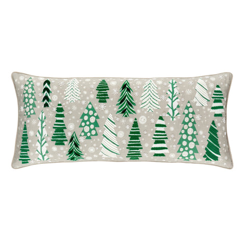 Festive Trees Embroidered Decorative Pillow Cover | Green