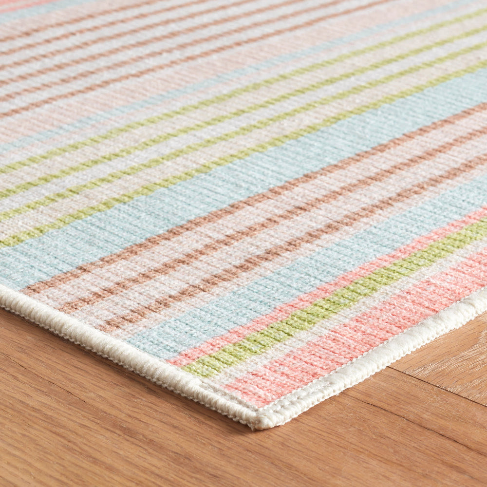 Ana Ticking Machine Washable Rug | Aqua