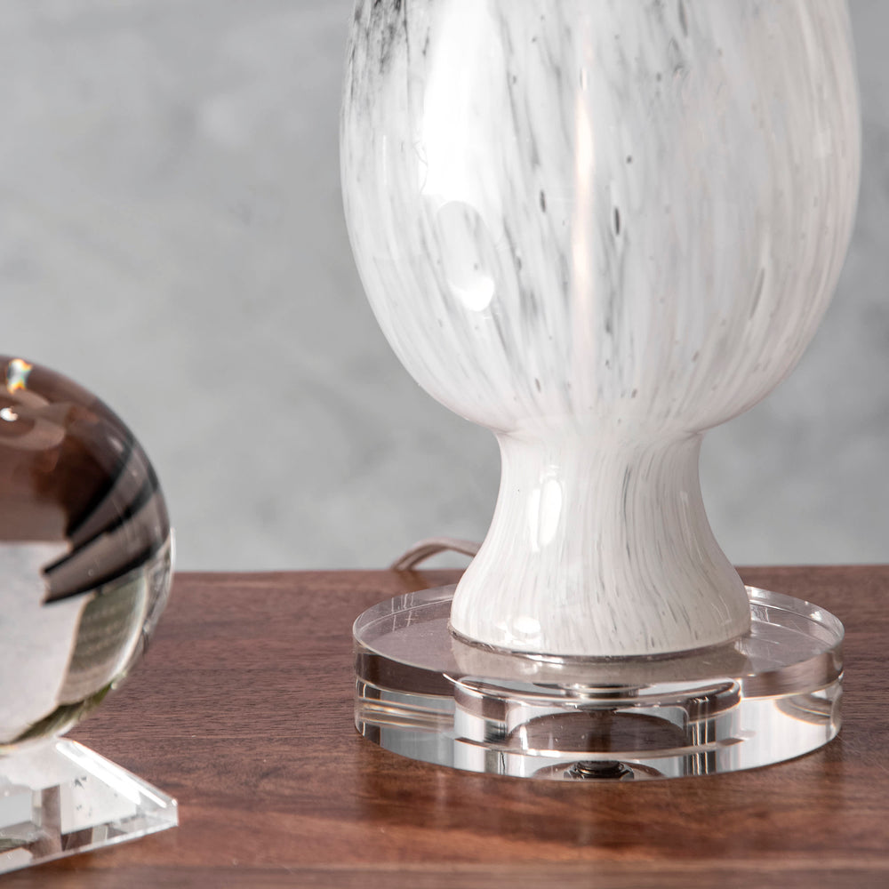 30-inch Glass Marbleized Vase Table Lamp | Off White