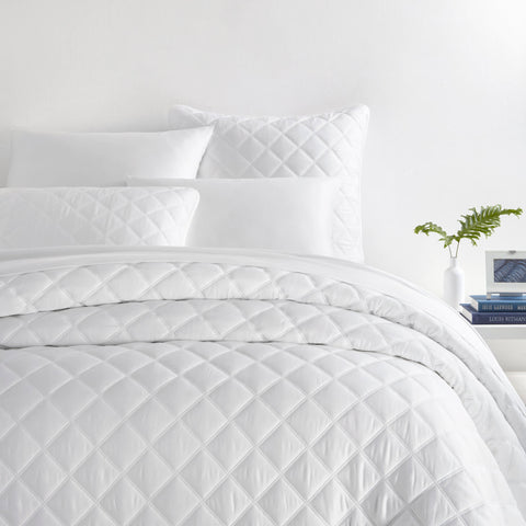 Quilted Silken Solid Coverlet | White
