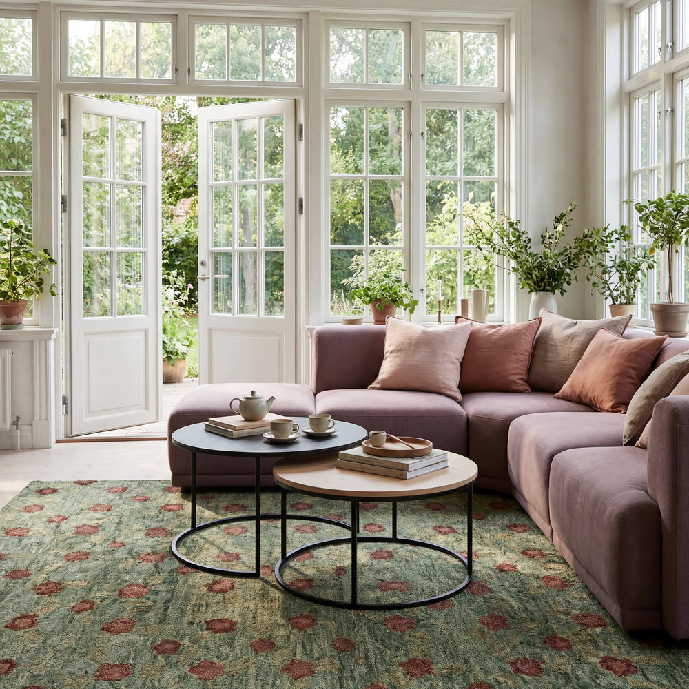 Genevive Modern Floral Wool Rug | Green