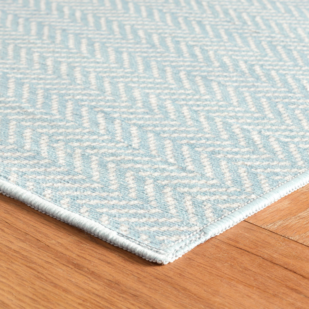 Herringbone Machine Washable Rug | Swedish Blue