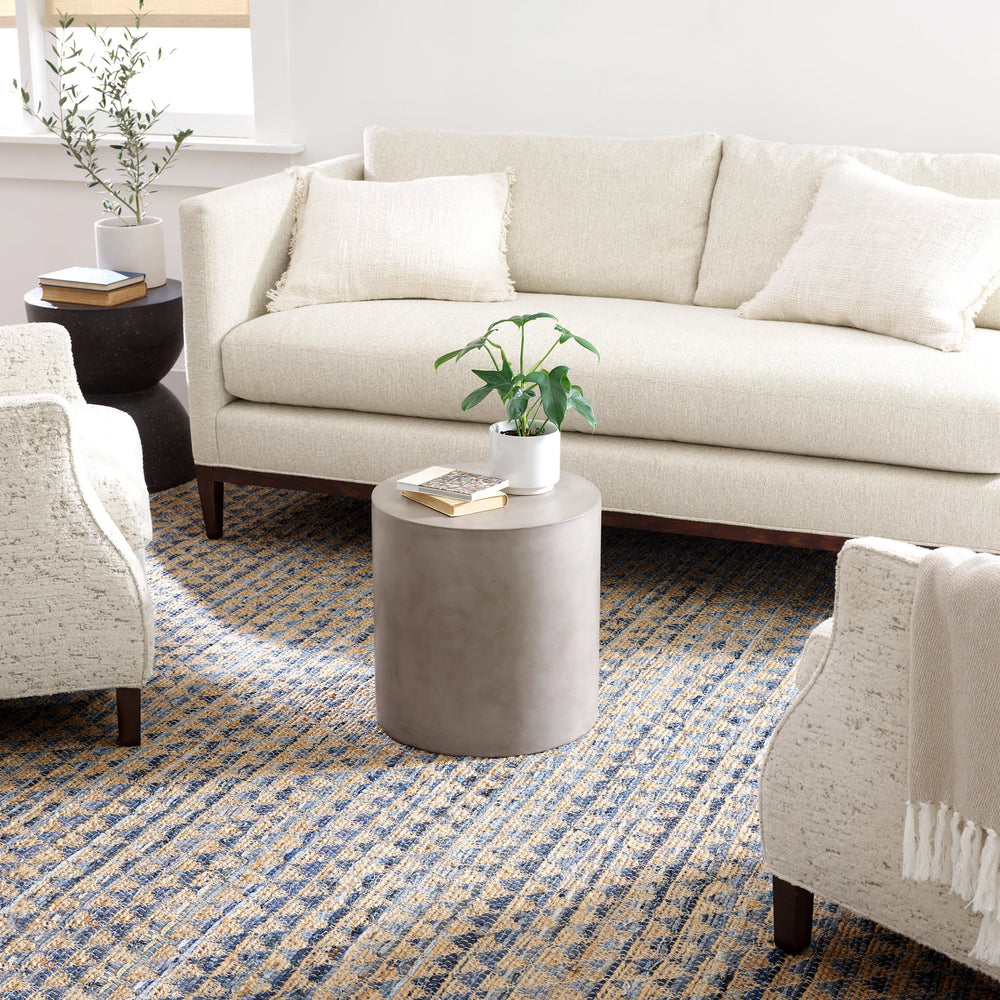 Geometric Rag Handwoven Jute Rug | Denim