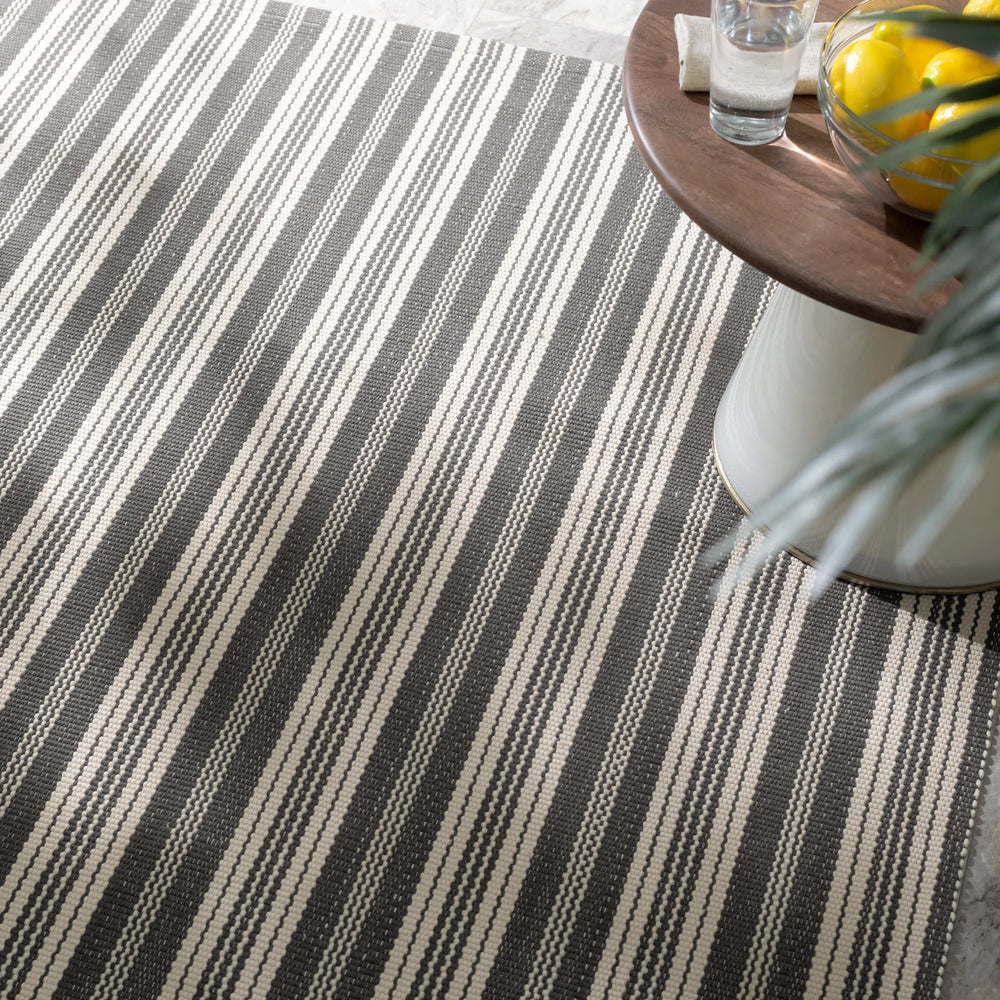 Ticking Stripe Handwoven Indoor/Outdoor Rug | Grey/Ivory
