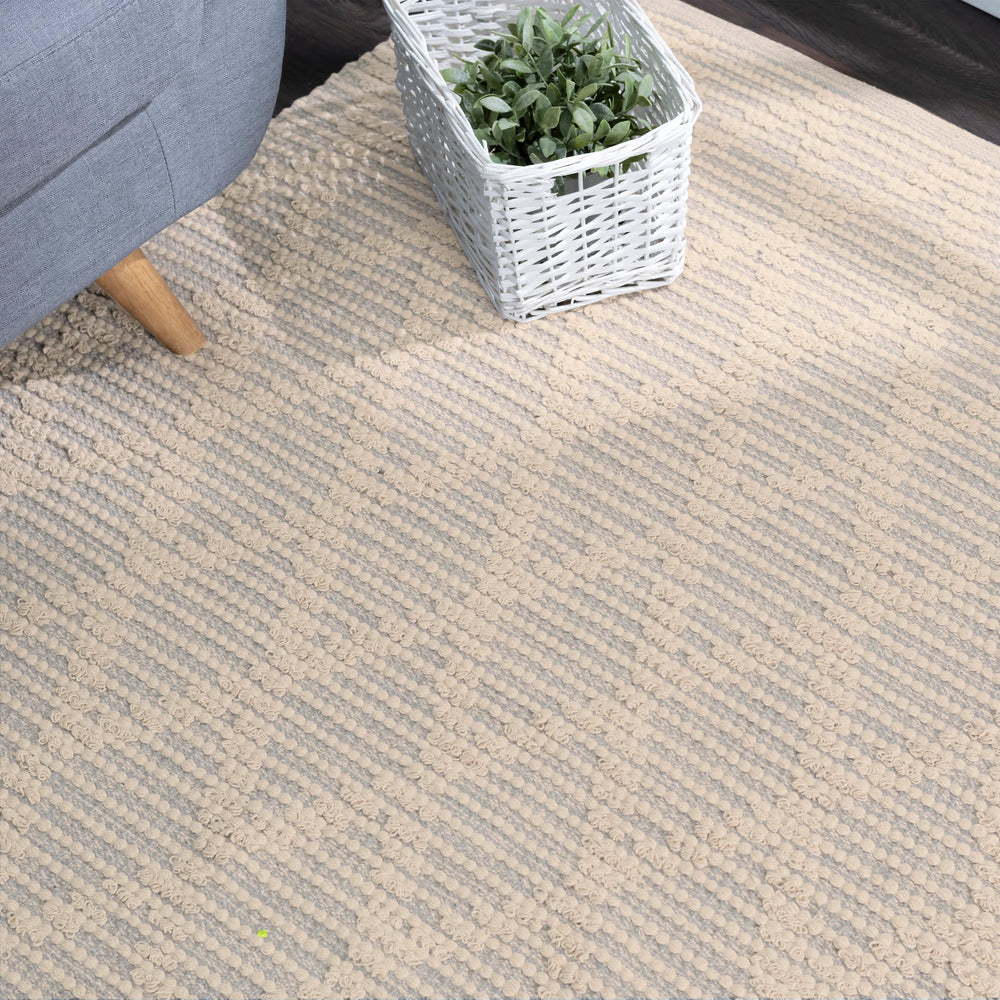 Textured Diamond Handwoven Cotton Rug | Grey/Ivory