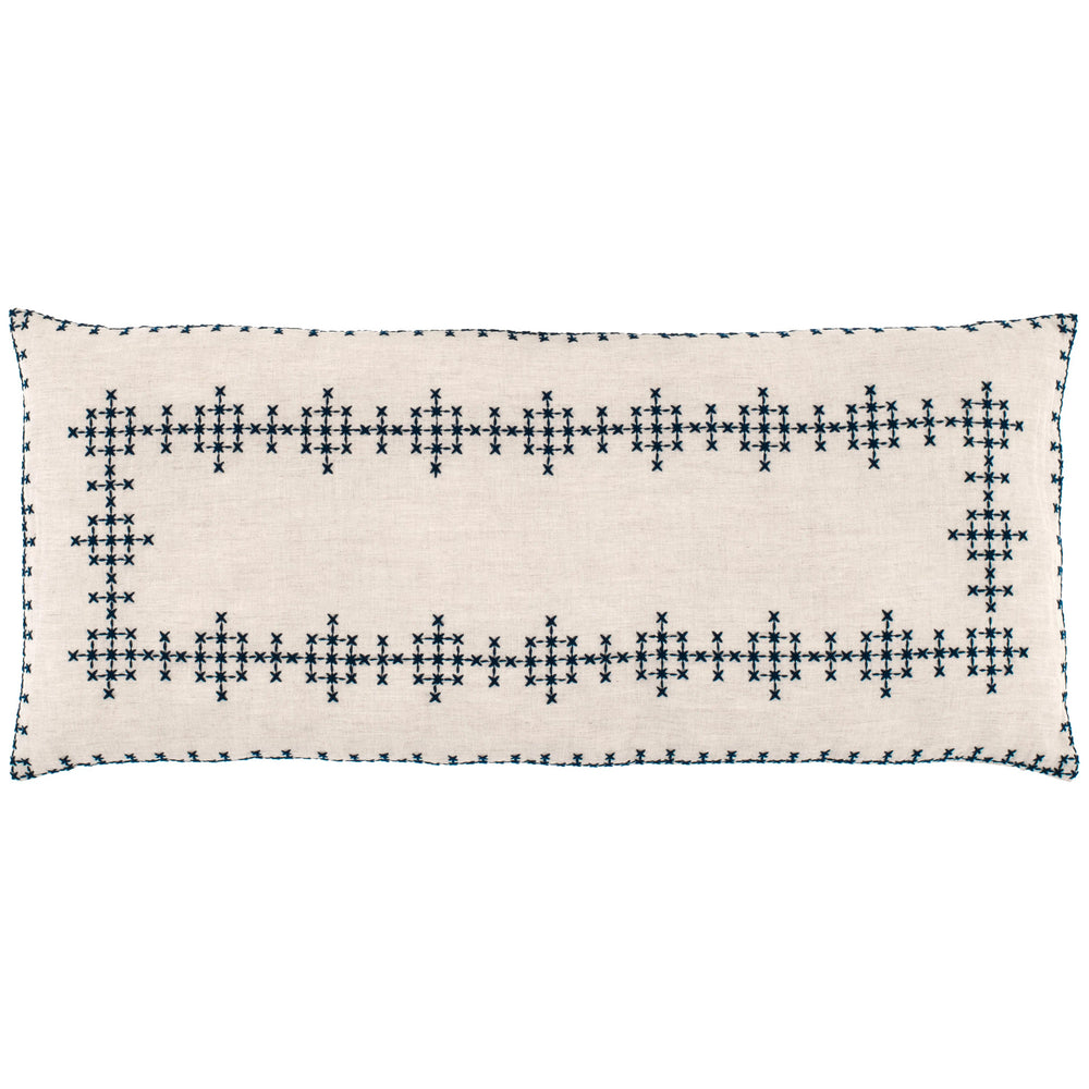 Cross-Stitch Linen Navy Decorative Pillow Cover