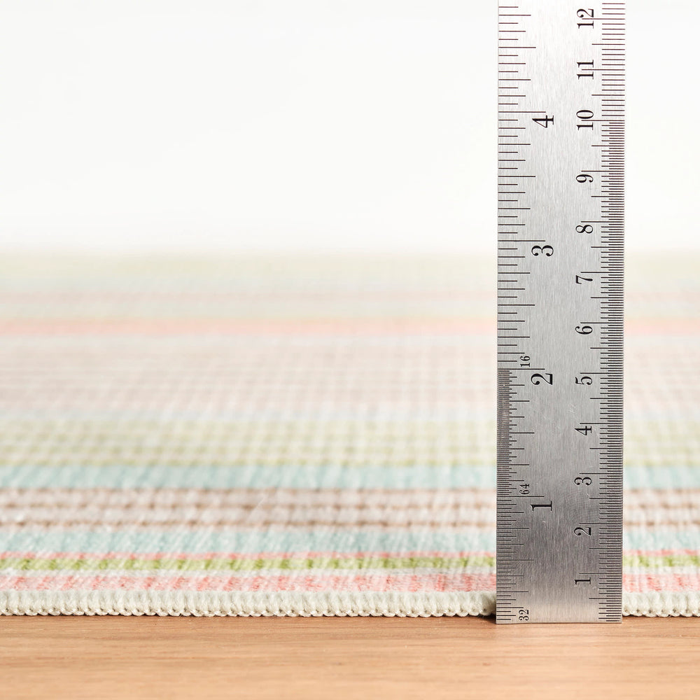 Ana Ticking Machine Washable Rug | Aqua
