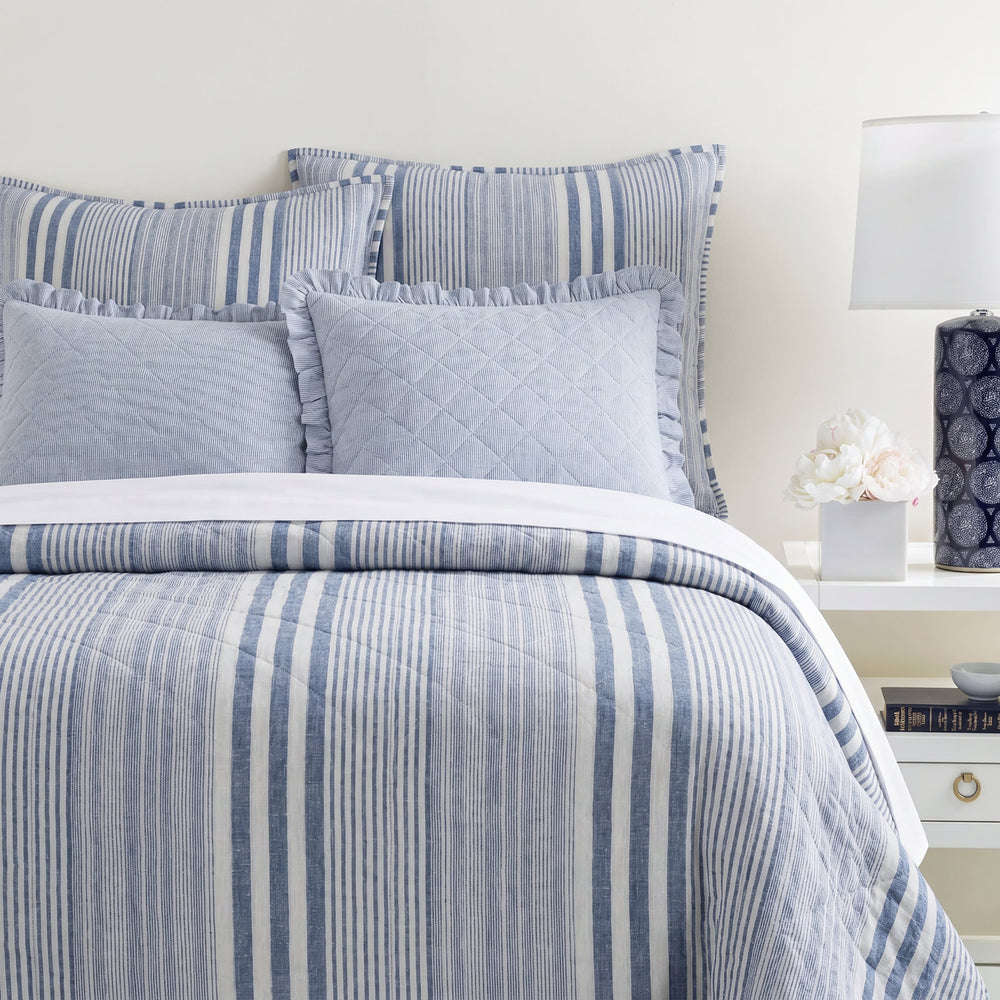 Carolina Stripe Quilted Sham | French Blue