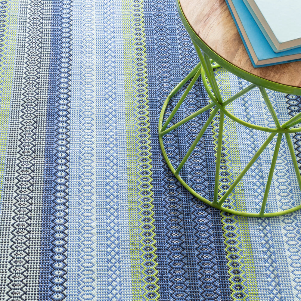 Fiesta Stripe Handwoven Indoor/Outdoor Rug | French Blue/Green