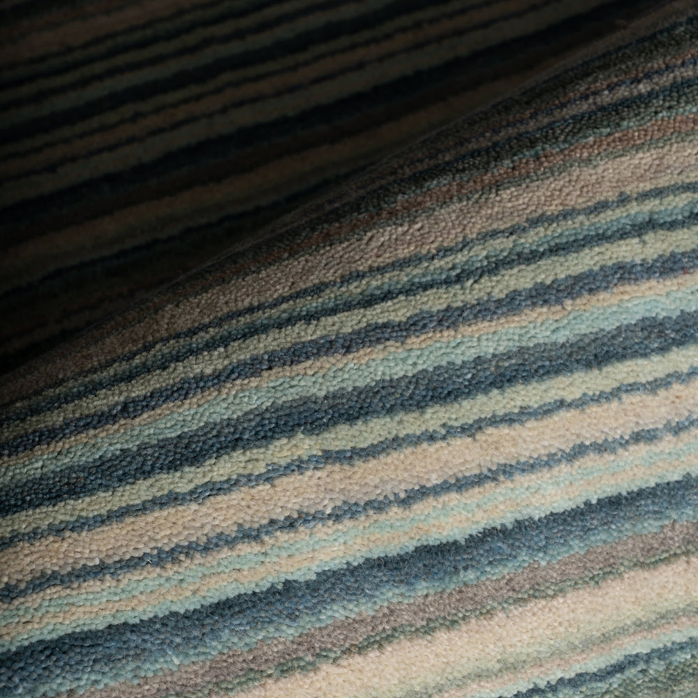 Brindle Stripe Hand Loom Knotted Wool Rug | Blue