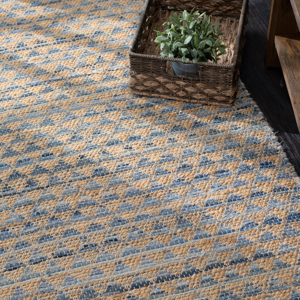 Geometric Rag Handwoven Jute Rug | Denim