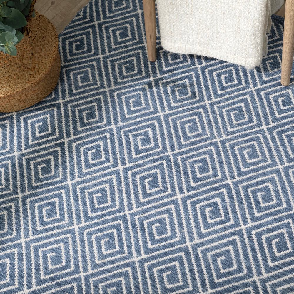 Geo Diamond Handwoven Wool Rug | Blue/Ivory