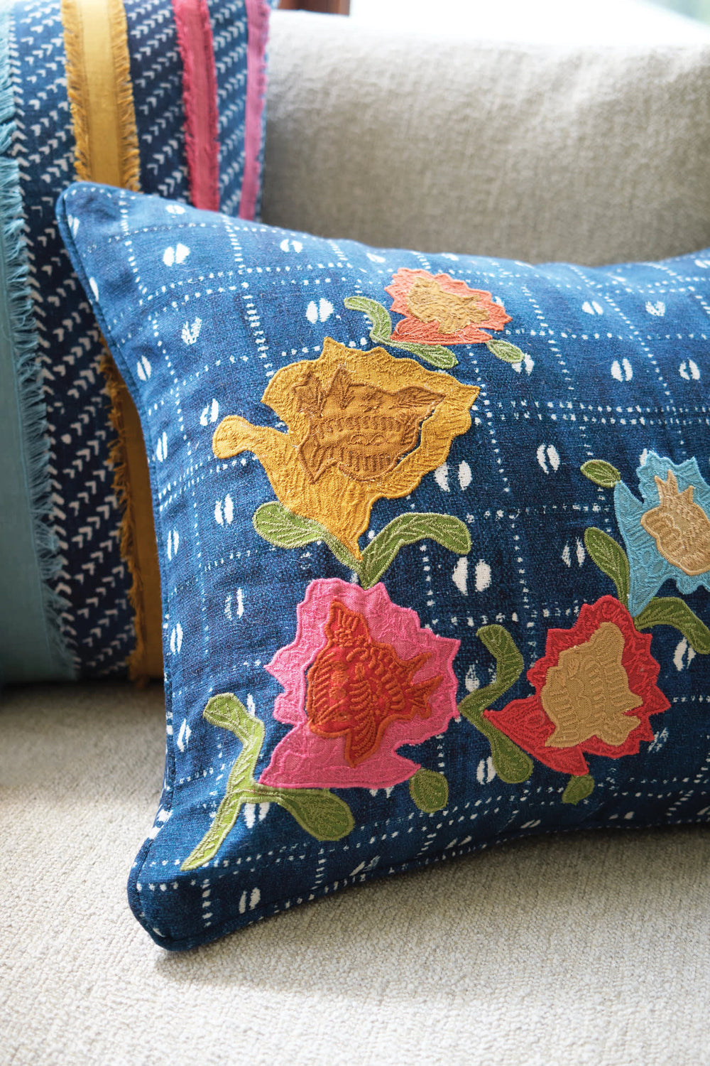 Floral Resist Embroidered Decorative Pillow Cover | Multi