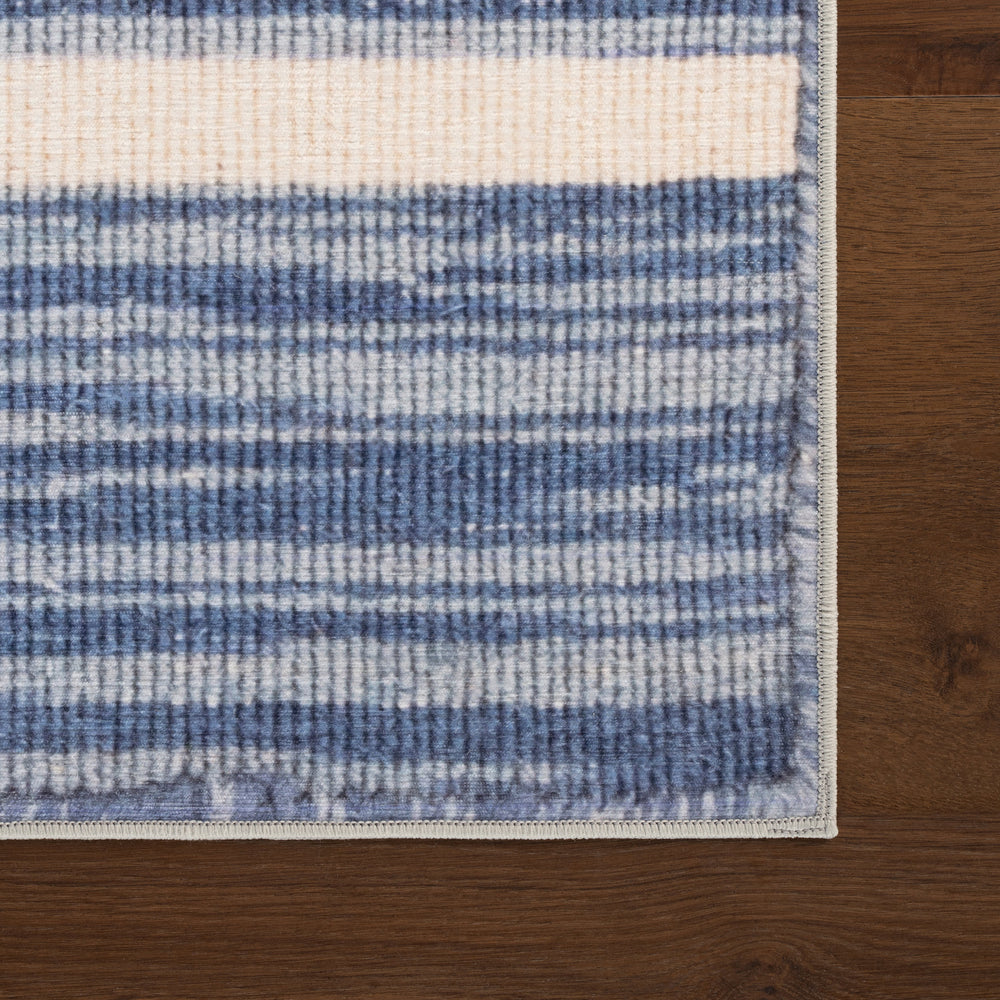 Ilae Coastal Striped Washable Rug | Blue