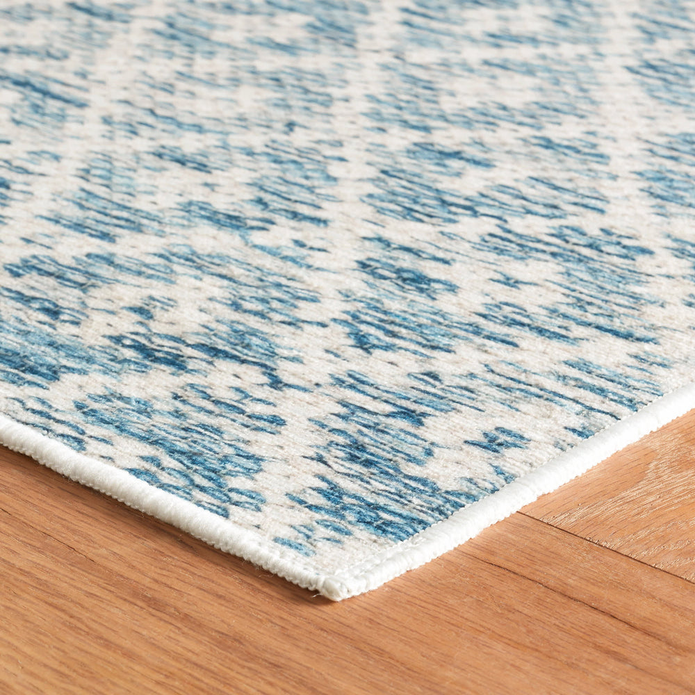 Melange Diamond Machine Washable Rug | Blue