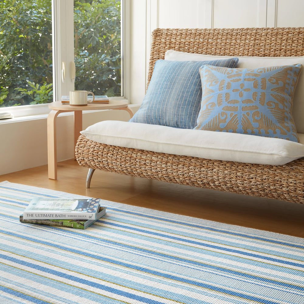 Daphne Stripe Handwoven Cotton Rug | French Blue
