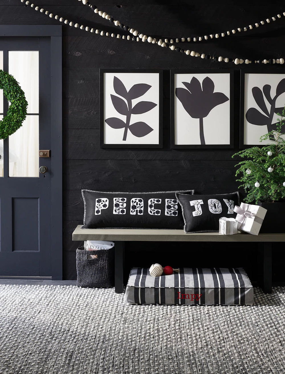 Embroidered Peace Decorative Pillow Cover | Black/White
