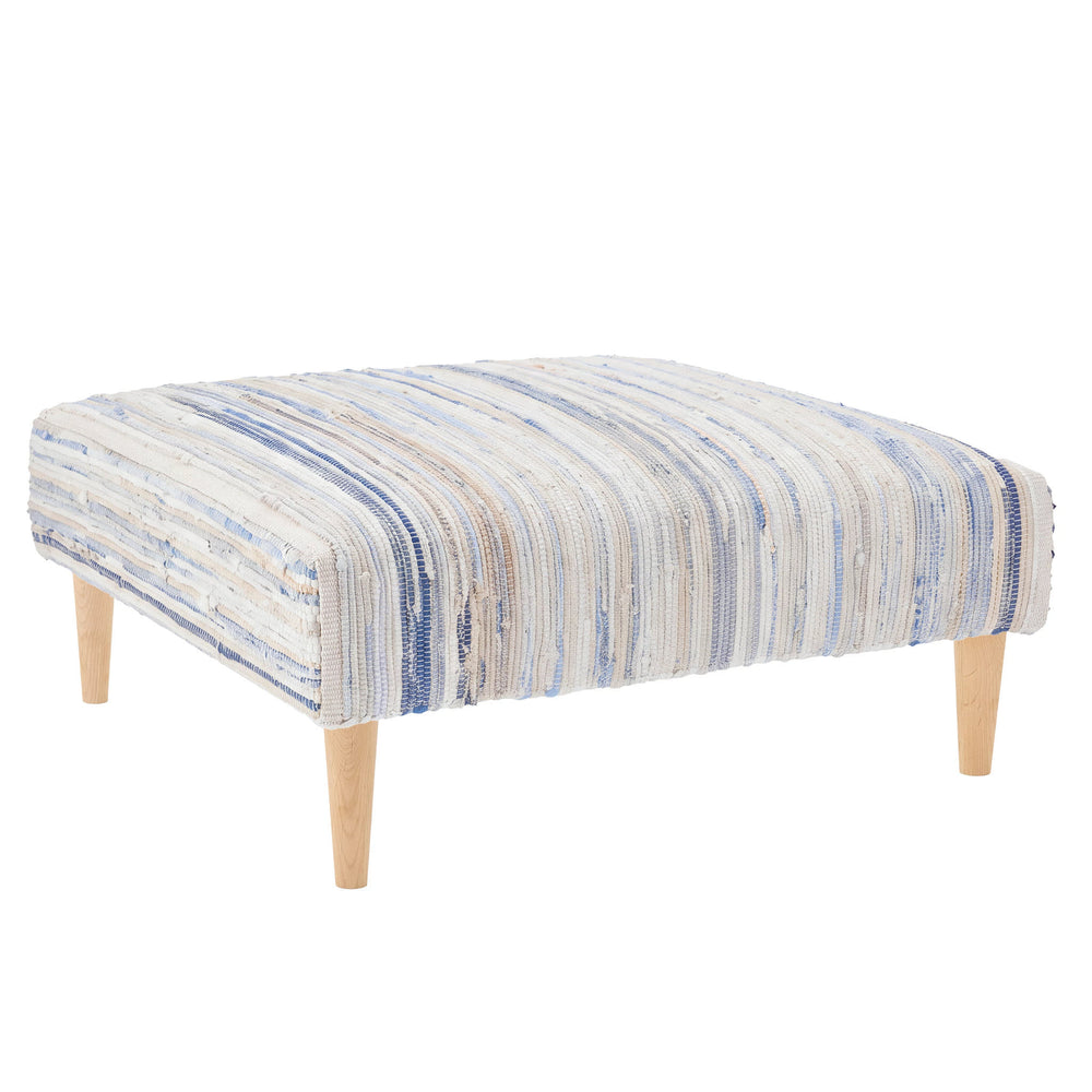Denim Rag Rug Ottoman | Blue