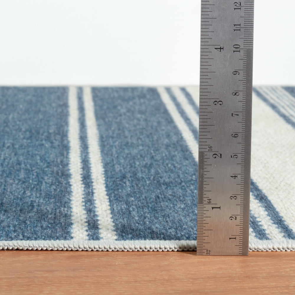 Bowman Stripe Machine Washable Rug | Blue
