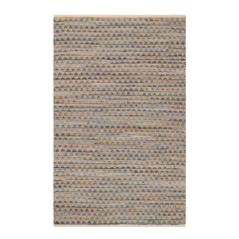 Geometric Rag Handwoven Jute Rug | Denim