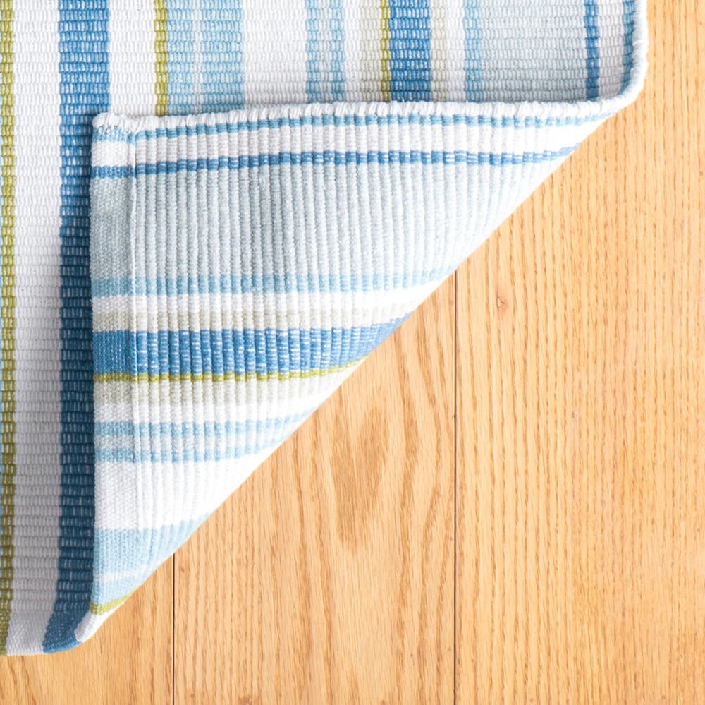 Daphne Stripe Handwoven Cotton Rug | French Blue