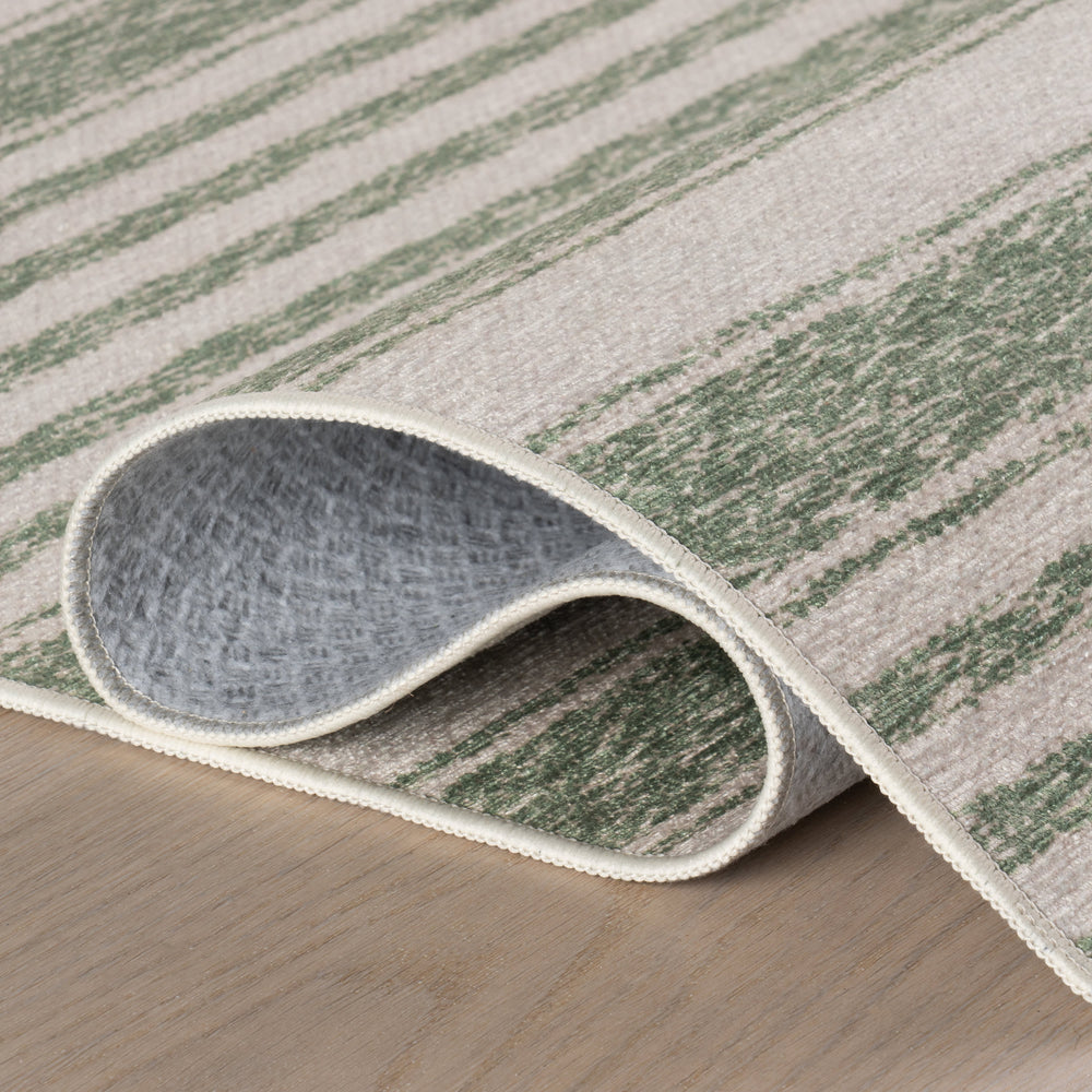 Vion Coastal Striped Machine Washable Rug | Green