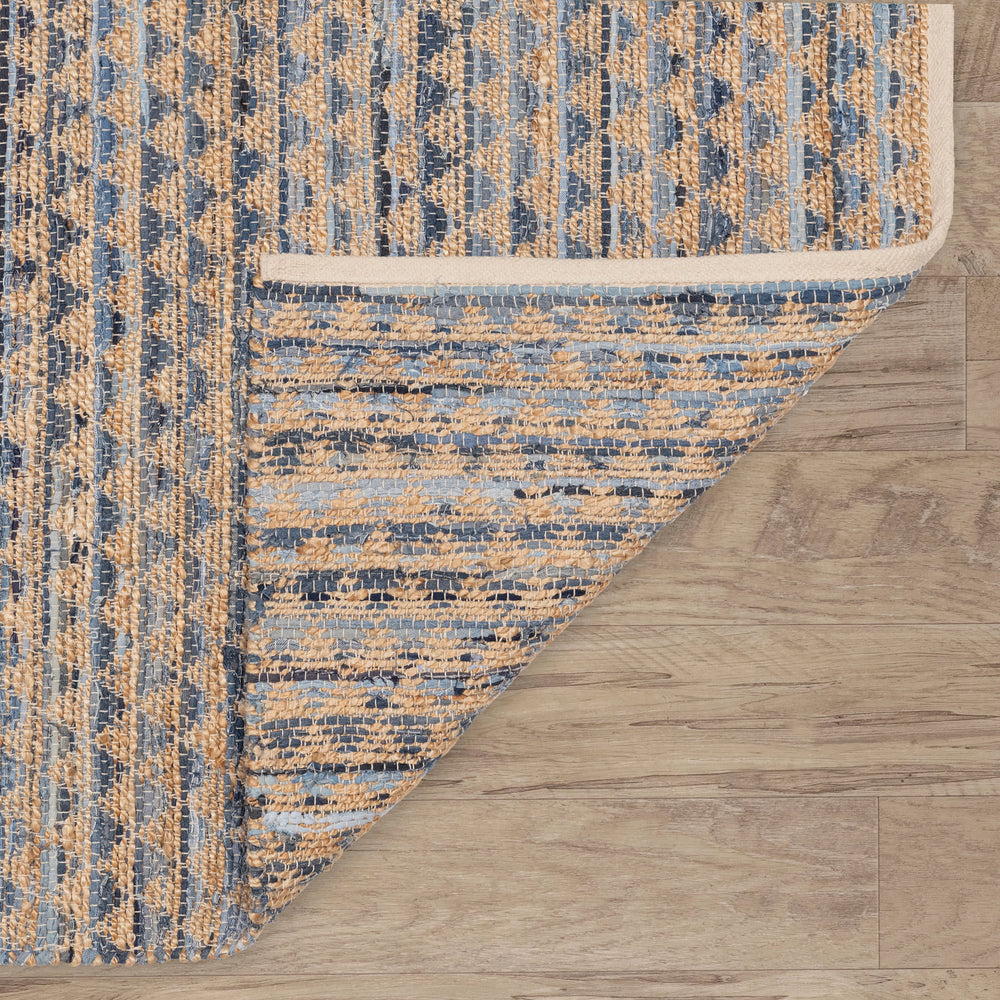 Geometric Rag Handwoven Jute Rug | Denim