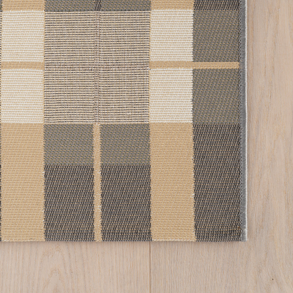 Sundara Modern Plaid Indoor/Outdoor Rug | Grey Multi